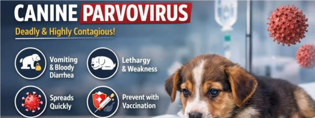 Puppy receiving veterinary care for canine parvovirus, highlighting symptoms, urgency, and the importance of early diagnosis and vaccination